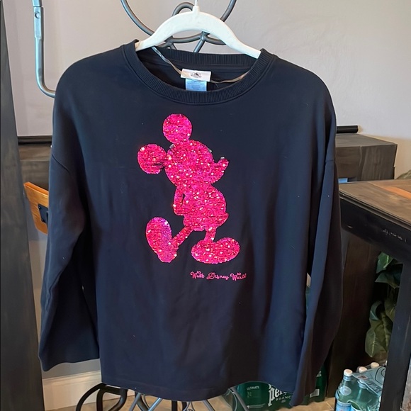 Disney Tops - Disney Oversized Sequined Black and Pink sequined sweatshirt XS
Not faded